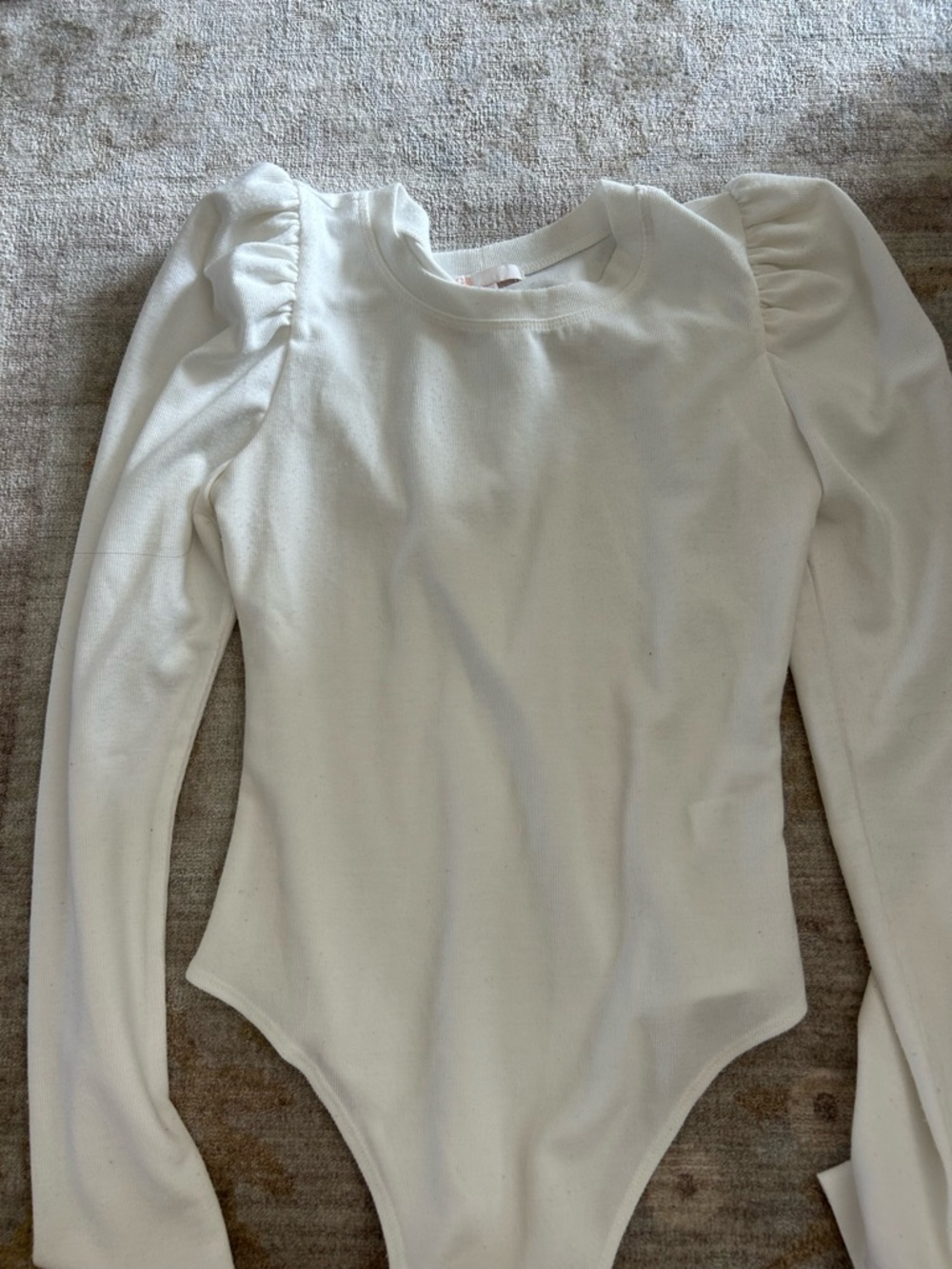 Gianni Bini White Puff Shoulder Long Sleeve Soft Ribbed Bodysuit
